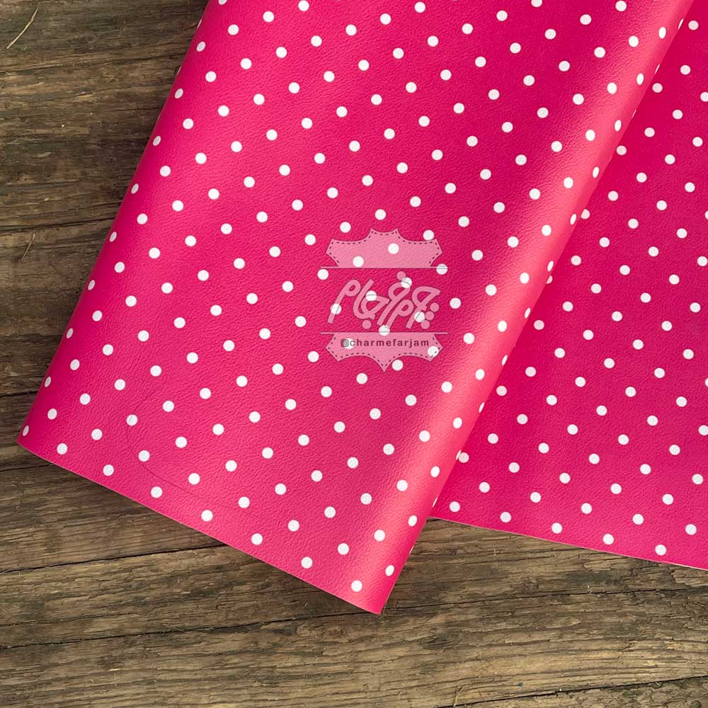 چرم فانتزی خالخالی ریز سرخابی کد 260