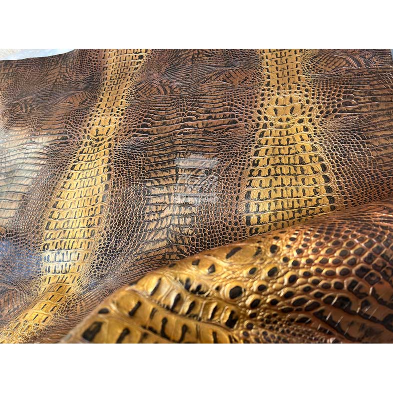 چرم گاوی کروکدیل دسترنگ متالیک عسلی